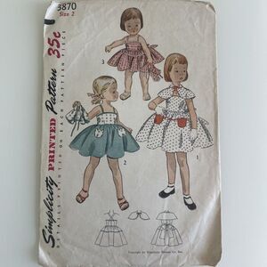 Simplicity Vintage 1940s Sewing Pattern Child’s Sun Dress And Cape 3870 Complete